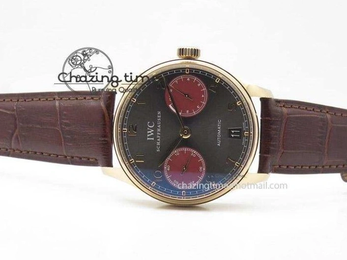 MIROTIME 0505 Portuguese Real PR IW500127 RG ZF 1:1 Best Edition Grey Red Dial On Brown Leather Strap A52010 V AllSeason 7331
